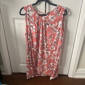 Chic Floral Coral Sleeveless Midi Dress